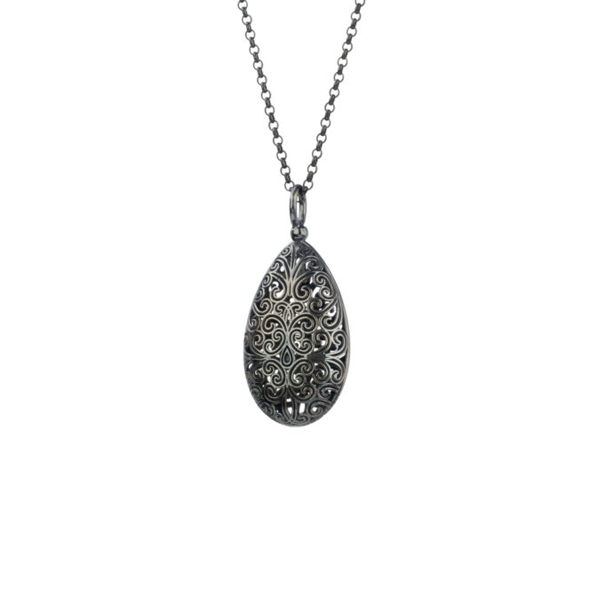 Kallisto teardrop pendant in black plated silver 925