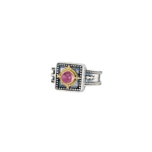 Cyclades square ring in 18K Gold and Sterling silver with pink tourmaline - Image 4