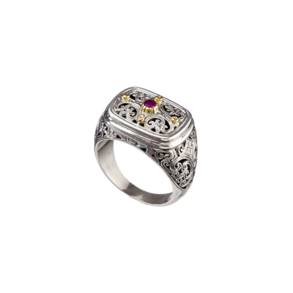 Mediterranean Ring in 18K Gold and Sterling Silver with Ruby