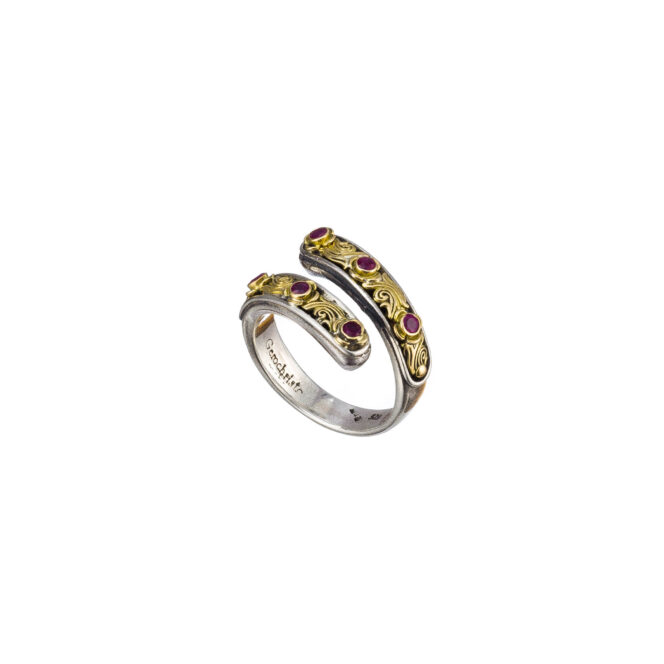 Nefeli Ring in 18K Gold and Sterling Silver with rubies