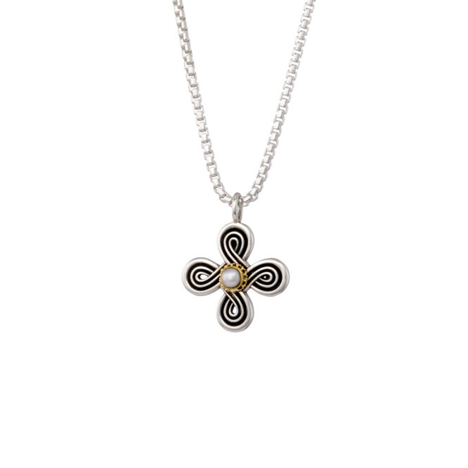 Infinity cross in 18K Gold and sterling silver with Pearl - Image 2