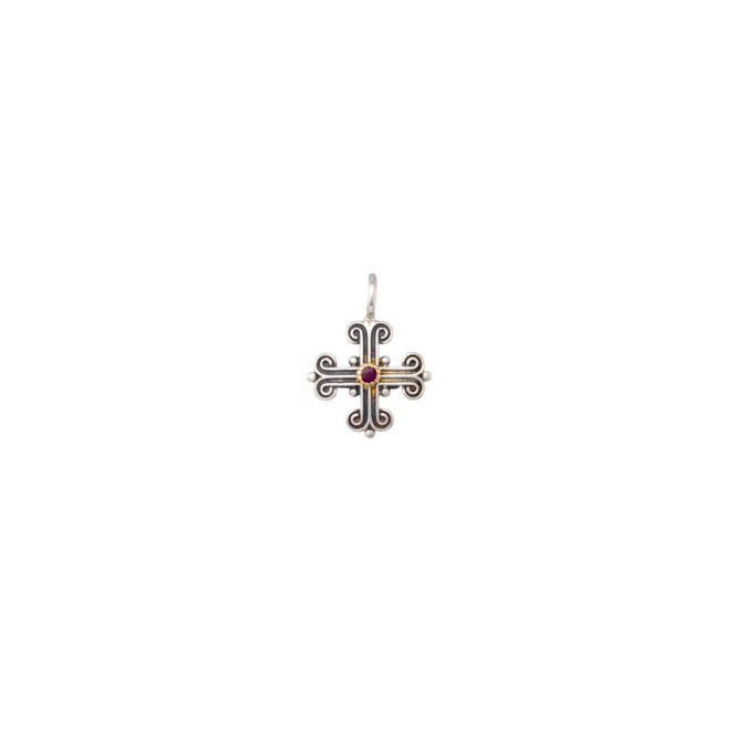 Byzantine cross in 18K Gold and sterling silver with ruby - Image 3