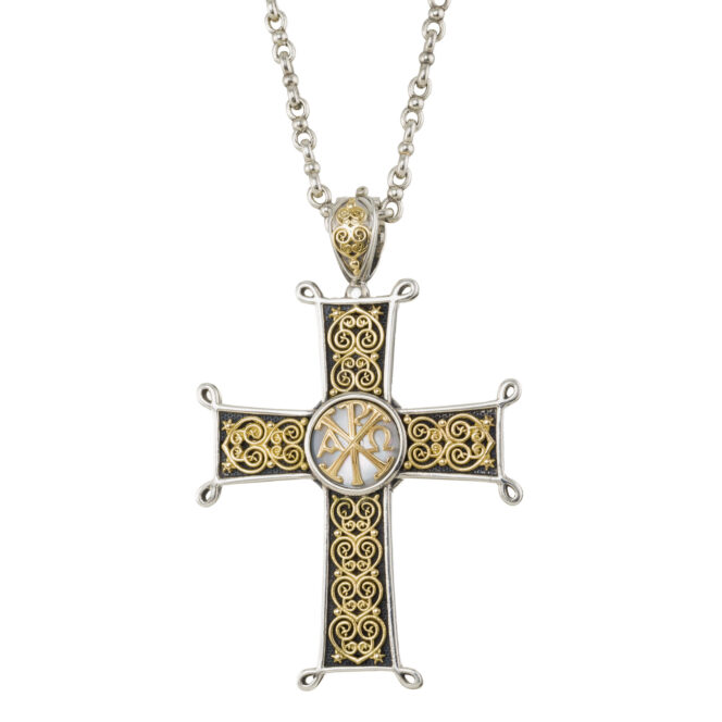 Erotokritos and Aretousa Cross in 18K Gold and Sterling silver with mother of pearl - Image 2