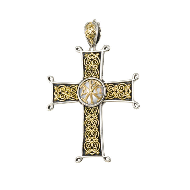 Erotokritos and Aretousa Cross in 18K Gold and Sterling silver with mother of pearl