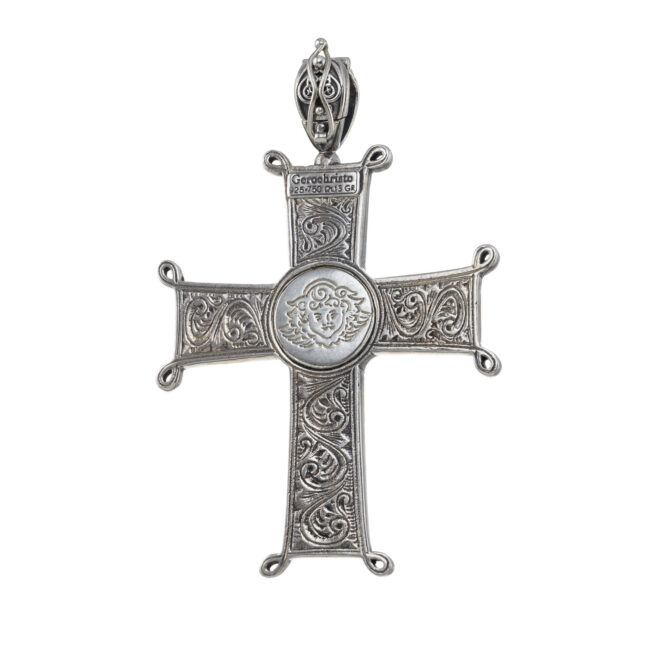 Erotokritos and Aretousa Cross in 18K Gold and Sterling silver with mother of pearl and ruby - Image 2