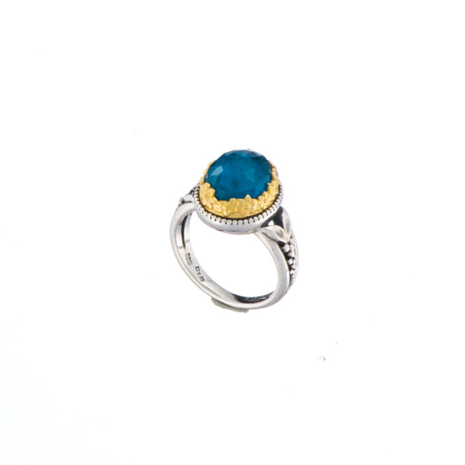 Dione Oval Ring in Sterling Silver with Gold plated parts and Doublet Gemstone - Image 3