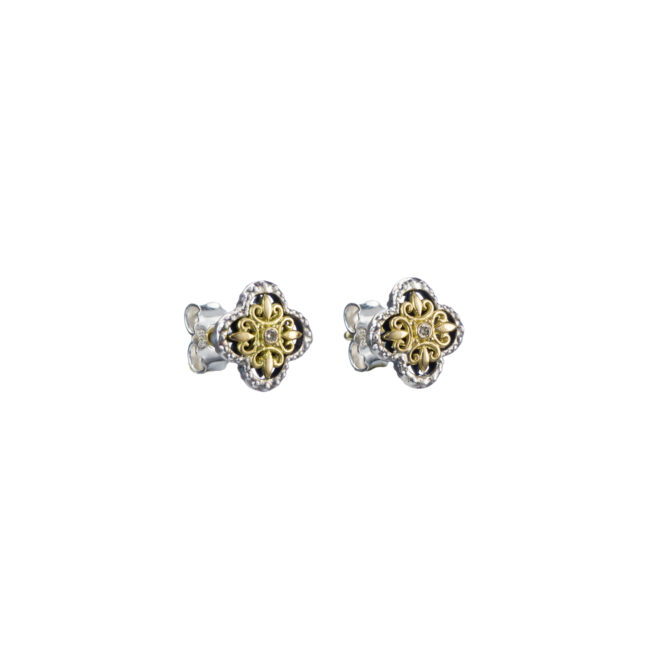 Cross flower Stud earrings in 18K Gold and sterling silver with precious stones - Image 6