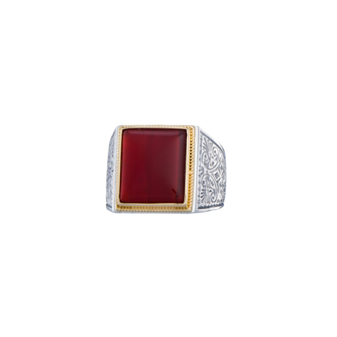 Classic men ring in 18K Gold and sterling silver with semi precious stone