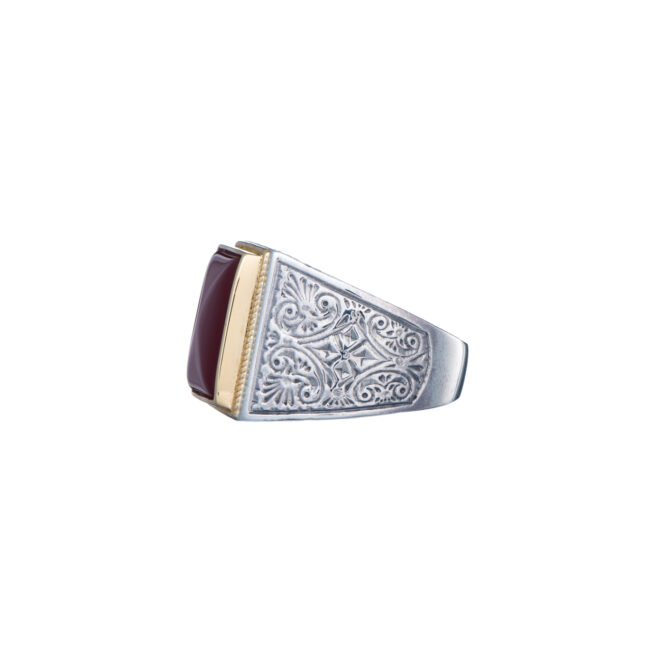Classic men ring in 18K Gold and sterling silver with semi precious stone - Image 2
