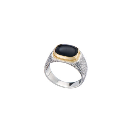 Classic Ring in 18K Gold and Sterling Silver with semi precious stone