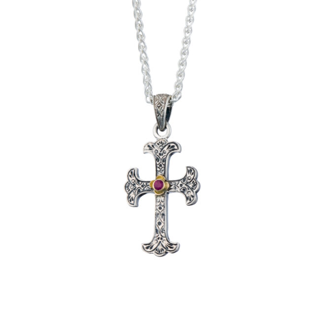Byzantine Cross in Sterling Silver and 18K Gold with ruby - Image 2