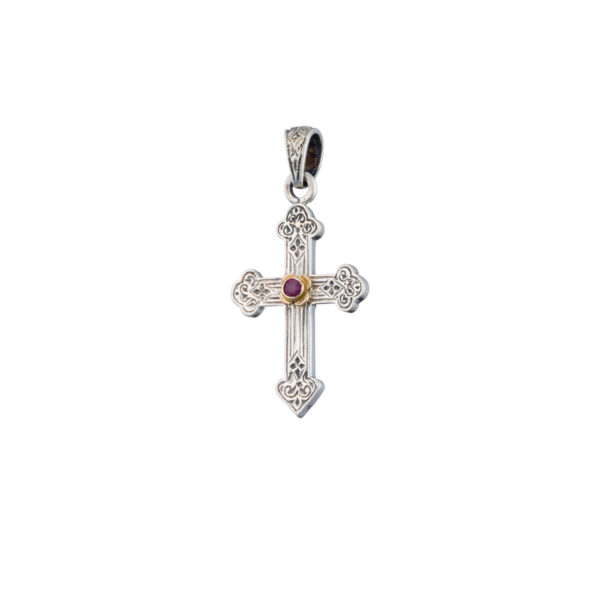 Byzantine Cross in Sterling Silver and 18K Gold with ruby