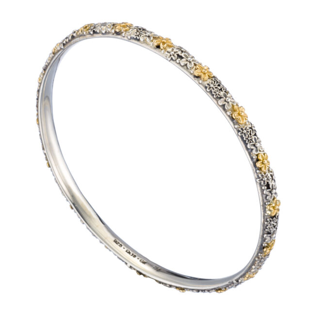 Wild Flowers Anthemis bangle bracelet in 18K Gold and Sterling Silver - Image 4