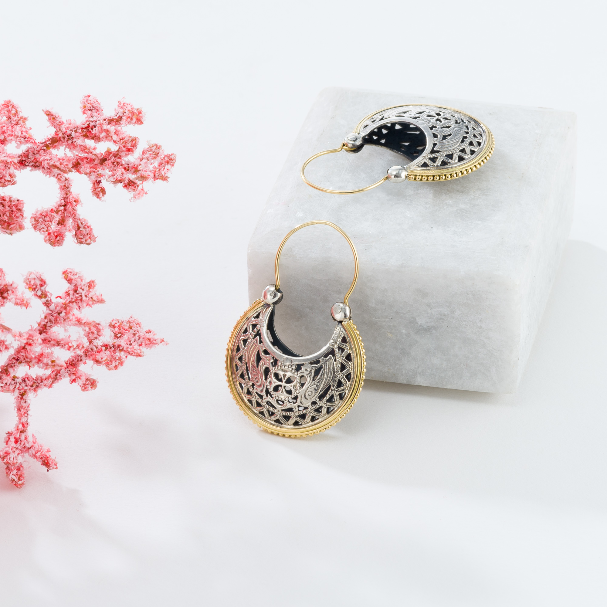 Byzantine style earrings in18K Gold and Sterling Silver