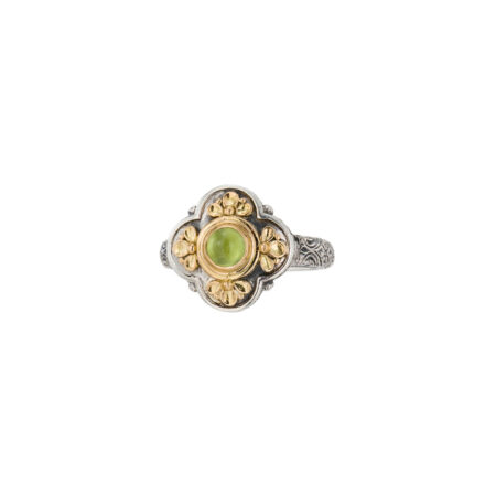 Athenian flower ring in 18K Gold and Sterling silver with peridot