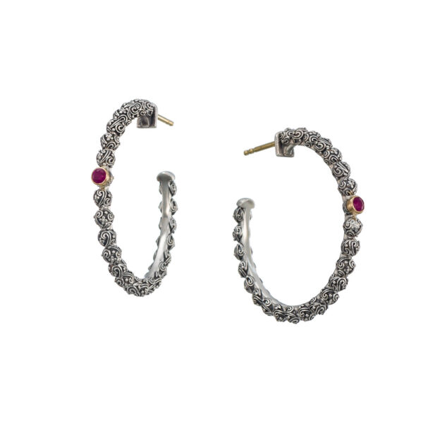 Eve hoops Earrings in 18K Gold and Sterling silver with Gemstones - Image 2