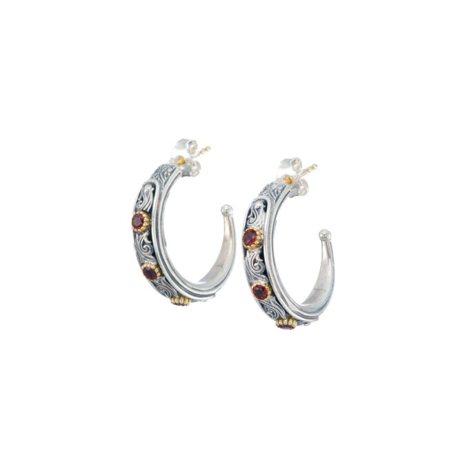 Nefeli hoops Earrings in 18K Gold and sterling silver with garnet - Image 2