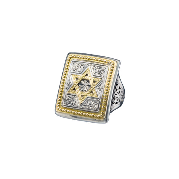 Square ring Star of David in 18K Gold and sterling silver