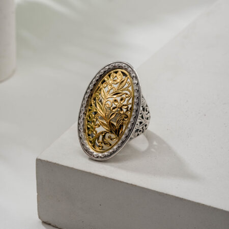 Garden shadows big oval Ring in 18K Gold and sterling silver