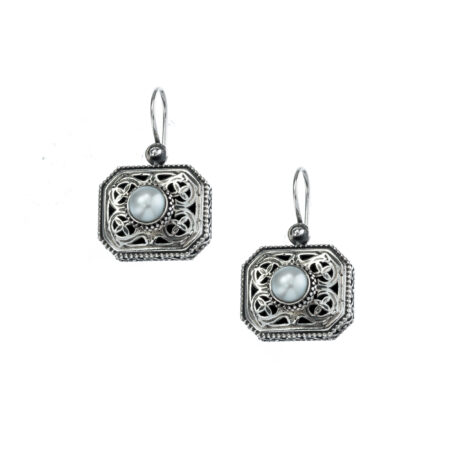 Garden Shadows Polygon earrings in Sterling Silver with Pearls
