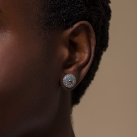 Sea Urchin stud Earrings in 18K Gold and Sterling Silver with Rubies