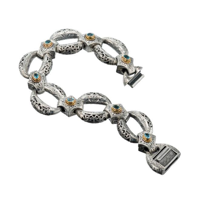 Garden Shadows Link Bracelet in 18K Gold and Sterling Silver with Blue Topaz - Image 5