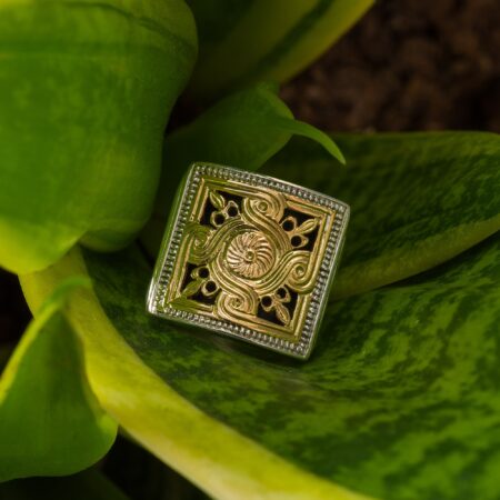 Monastiraki square ring in 18K Gold and Sterling Silver