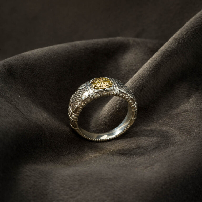 Alexandrian Cross Wide Band Ring in 18K Gold and Sterling Silver - Image 2