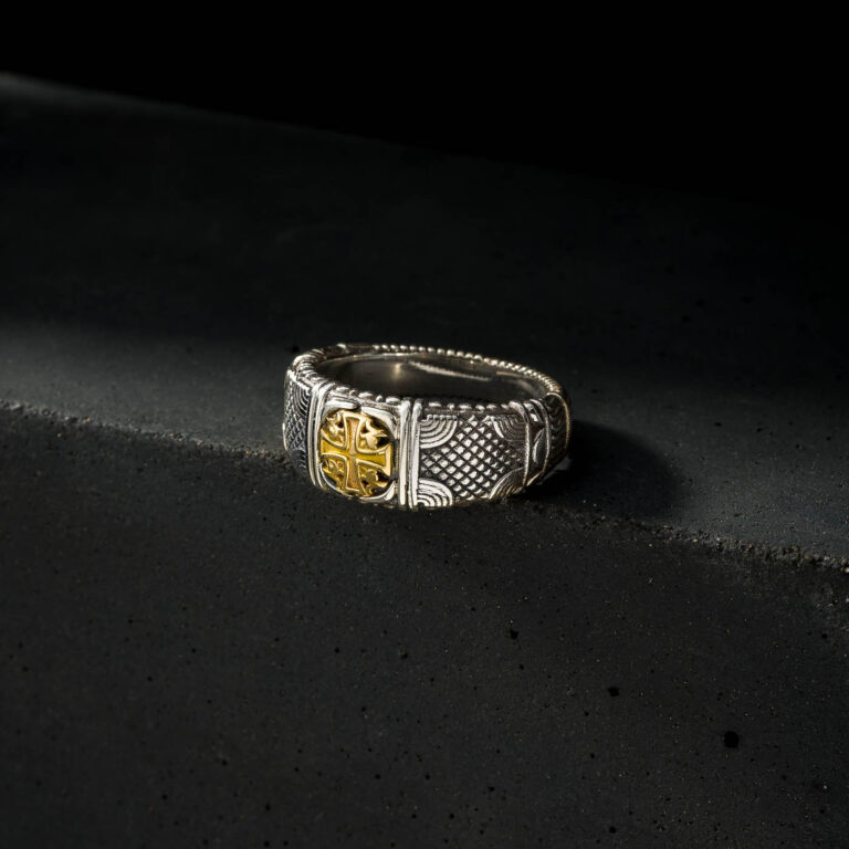 Alexandrian Cross Wide Band Ring in 18K Gold and Sterling Silver - Image 3