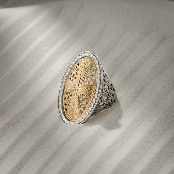 Garden Shadows Cross pattern Ring in 18K Gold and Sterling Silver - Image 2